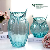 欧式美式乡村美家风格彩色玻璃猫头鹰花瓶摆件样板间服装店