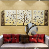 手绘油画欧式客厅装饰画挂画抽象无框画三联组合画金枝玉叶发财树