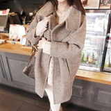 2015韩国秋冬新款宽松大码毛呢外套羊毛羊绒茧型加厚女中长款大衣
