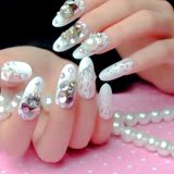 法式美甲假指甲新娘手指甲贴片白色成品长款圆 蕾丝甲显手细长