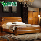 日翔家具 卧室家具实木床1.8橡木床1.5 实木简约现代气压高箱床