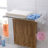 浴室强力吸盘壁挂式毛巾架子卫生间免打孔可伸缩双杆浴巾挂杆