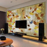 墙纸壁纸 电视背景 客厅 复古  现代风格 美式做旧大型壁画银杏叶