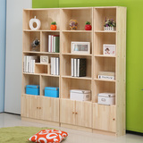 田园风实木书架简约现代储物书柜儿童书橱可移动组合松木两门书柜