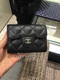 香港代购Chanel/香奈儿黑色羊皮菱格纹手感超好短款钱包皮夹卡包