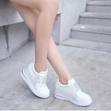 韩版秋季新款白色水钻8cm隐形内增高女鞋学生运动鞋一脚蹬休闲鞋