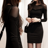 2016秋装新款女装衣服个性修身长袖t恤女韩版中长款蕾丝衫打底衫