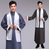 中式长袍马褂男相声演出服装古代服装 手工盘扣男士民国长衫大褂