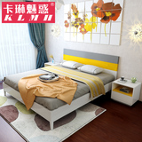 简约现代板式双人床1.8米 小户型钢琴烤漆大床时尚婚床 卧室家具