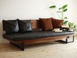 美式复古实木沙发椅 实木三人沙发 做旧铁艺软皮懒人沙发组合椅子