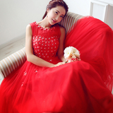 韩版蕾丝长款礼服短款大红色伴娘连衣裙新娘结婚婚纱晚礼服长款