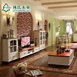 林氏木业美式乡村茶几电视柜组合套装地中海客厅成套家具AT02D#