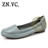 ZNVC 女春夏软底单鞋个性牛皮平底护士妈妈休闲女鞋白色平跟7629