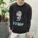 韩版青少年机器猫圆领套头卫衣男士卡通印花上衣韩版修身休闲外套