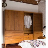纯实木日式韩式橡木衣柜衣橱简约现代双开门推拉门百叶门衣柜