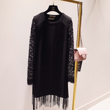 2015春装新款韩版东大门显瘦韩国蕾丝打底两件套厚雪纺流苏连衣裙