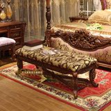欧式全实木雕花换鞋凳美式床尾凳布艺床前沙发凳特价长凳卧室家具
