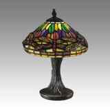 美国代购 台灯 蒂芙尼7601/521蜻蜓台灯古董黄铜和艺术玻璃灯罩