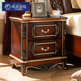 欧式床头柜 美式实木新古典床头柜 法式深色雕花描金复古储物柜