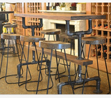 典逸 美式实木铁艺吧桌复古酒吧台工业风工作台水管咖啡餐桌吧椅