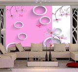 订制3d大型墙纸壁纸壁画电视背景墙无缝卧室圆圈紫色背景蝴蝶花卉