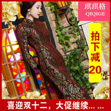 2015秋冬新款蕾丝丝绒旗袍高档中国风复古加厚长款长袖妈妈装宴会