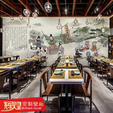 复古怀旧墙纸卡通古代人物壁画饭店川菜馆火锅店烧烤店餐厅3D壁纸