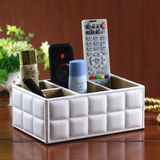 高档皮质创意遥控器收纳盒4格 家居办公用品桌面小物品整理储物架
