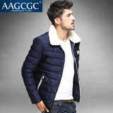 AAGCGC 冬季男士修身短款翻领拉链棉衣青年薄款时尚外套3682
