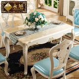 永旭餐厅成套家具 美式餐桌 欧式实木餐台 大理石餐桌椅组合766