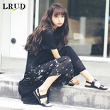 LRUD2016夏季新款韩版圆领套头开叉针织衫女中长款宽松BF风防晒衫