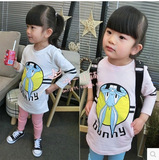 2016新品韩版春装女童宝宝长袖T恤中长款卡通卫衣儿童长袖上衣