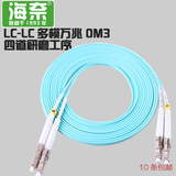 海奈万兆多模双芯LC-LC3米光纤跳线OM3尾纤50/125电信定制