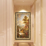 美式欧式山水古典风景油画手绘别墅客厅竖版玄关走廊过道装饰壁画
