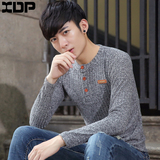 xdp青少年长袖T恤男 秋季薄款打底衫 小清新V领小衫 韩版修身上衣