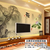 瓷砖 中式简约现代客厅电视背景 墙瓷砖仿古艺术 荷花柳树中国风