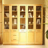 水曲柳实木家具特价五门书柜自由组合简易书橱书架带玻璃门储物柜