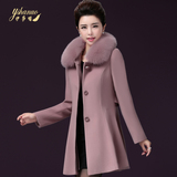伊莎喏2015秋冬女装新款韩版修身中长款女单排扣羊毛呢外套呢大衣