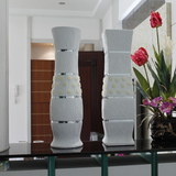 60CM白色镶钻客厅大号落地花瓶摆件 干支插花陶瓷工艺饰品 包邮