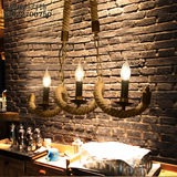 LOFT北欧美式乡村复古创意个性餐厅吧台咖啡厅吊灯 三头麻绳吊灯