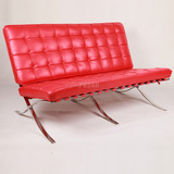 现代红色真皮X刀架双人位巴塞罗那休闲躺椅子沙发Barcelona Chair