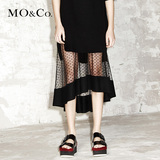 MO&Co.波点透视半身裙长款弧形前短后长网纱复古MA153SKT28moco