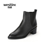 Westlink/西遇2015冬季新款 真皮切尔西靴尖头粗跟高跟女短靴ZG