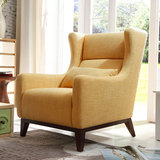 优梵艺术 欧式布艺沙发简约现代  实木沙发椅子单人休闲椅老虎椅