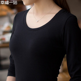 韩版秋装大码圆领长袖t恤短款打底衫 修身显瘦外穿纯色棉女上衣