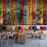 3D立体彩色砖纹木纹大型壁画欧式砖墙咖啡餐厅客厅服装店墙纸壁纸