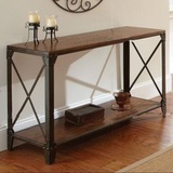 美式现代简约铁艺复古做旧实木条案吧台玄关桌隔断供桌 墙边桌