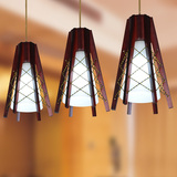 现代中式餐厅吊灯单头木质玻璃灯具三头木艺餐吊灯创意吧台小吊灯