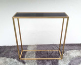 玻璃钢化玄关桌现代简约拉丝黄铜不锈钢玄关台客厅边桌门厅装饰桌