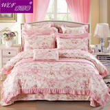 威丽菲新款韩版粉色蕾丝公主床单四件套蕾丝床罩六件套婚庆床品
